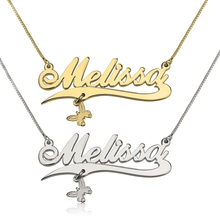 Name Necklace with Line and Charm