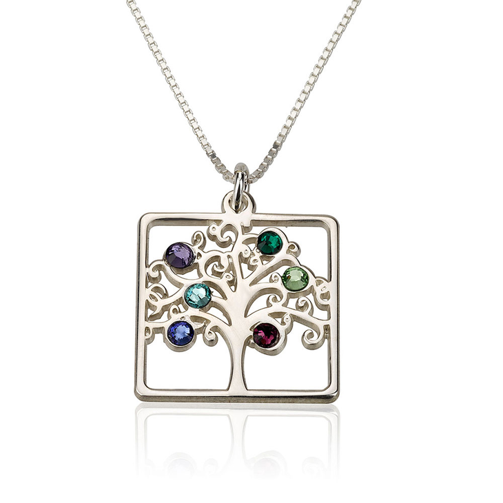 Cube Birthstone Family Tree Necklace