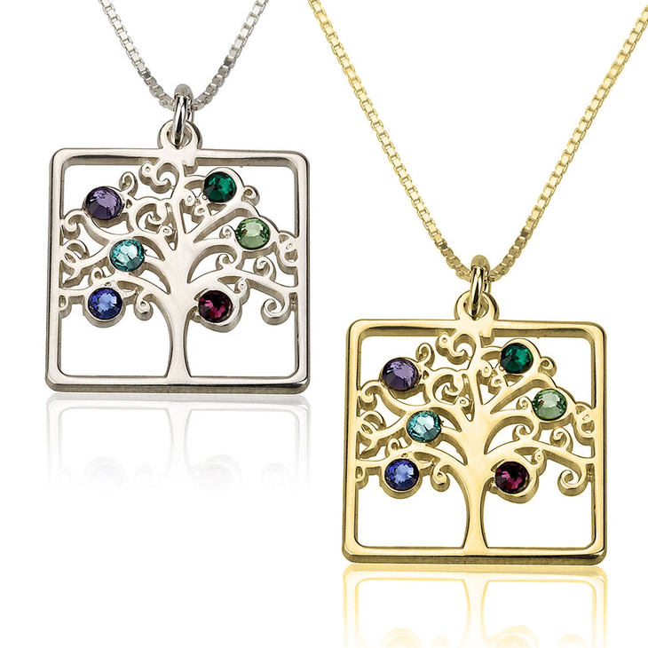 Cube Birthstone Family Tree Necklace