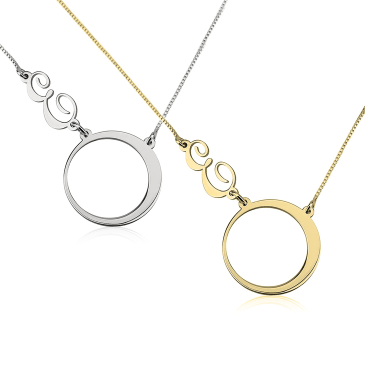 Circle Sideways Initial Necklace