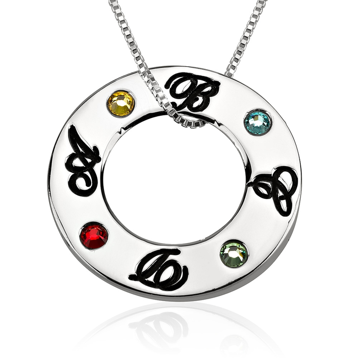Family Initials Birthstone Necklace