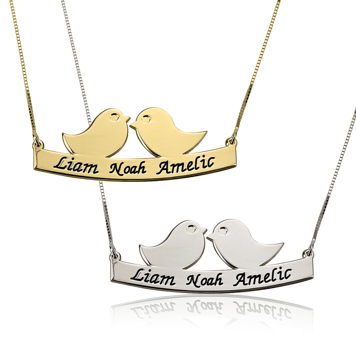 Mother Bird Necklace with Engrave Names