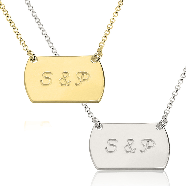 Two Initial Horizontal Dog Tag Style Necklace