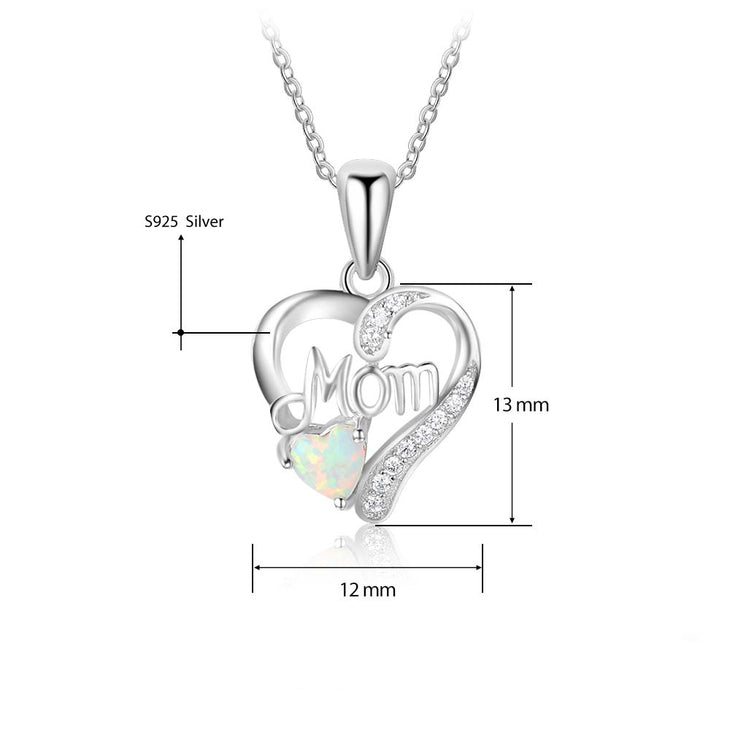 Mom Heart Necklace with Opal