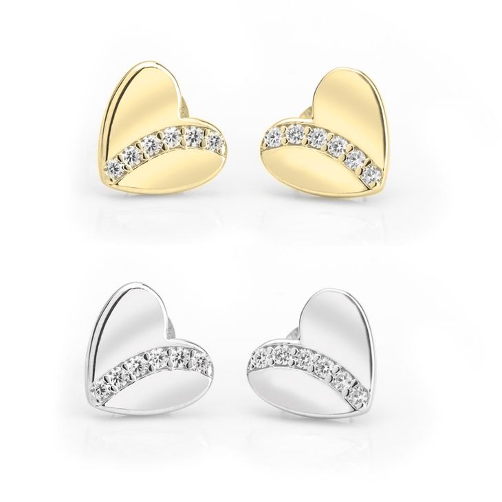 Cubic Zirconia Heart Stud Earrings