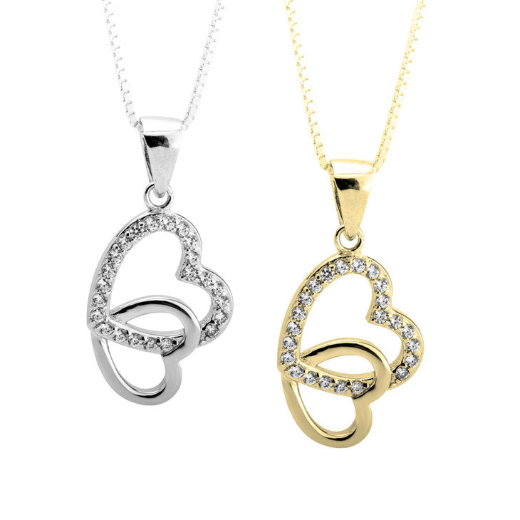 Cubic Zirconia Double Heart Necklace