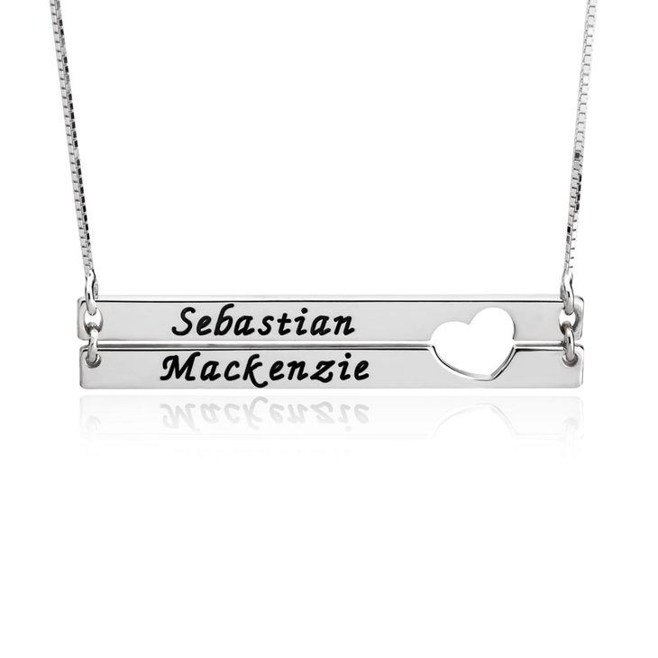 Double Bars with heart Name Necklace