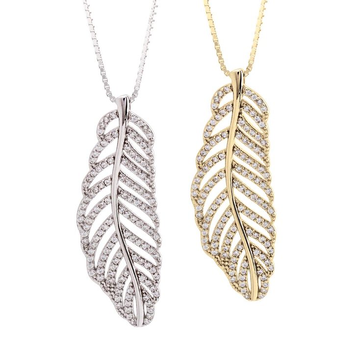 Feather Necklace With Cubic Zirconia