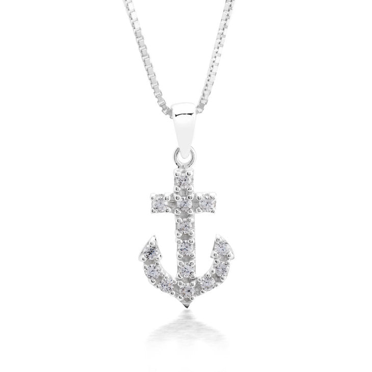 Anchor Pendant Necklace With Cubic Zirconia