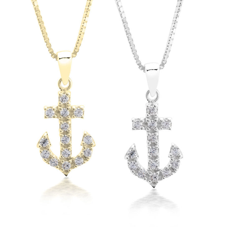 Anchor Pendant Necklace With Cubic Zirconia