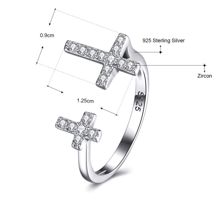 Double Cross Ring With Cubic Zirconia