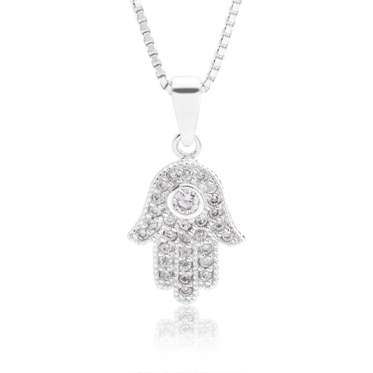 Hamsa Hand Necklace With Cubic Zirconia