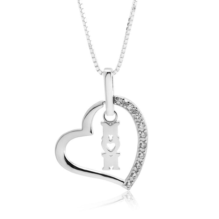 Mom Heart Necklace with Cubic Zirconia