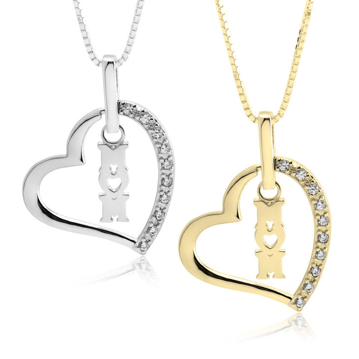 Mom Heart Necklace with Cubic Zirconia