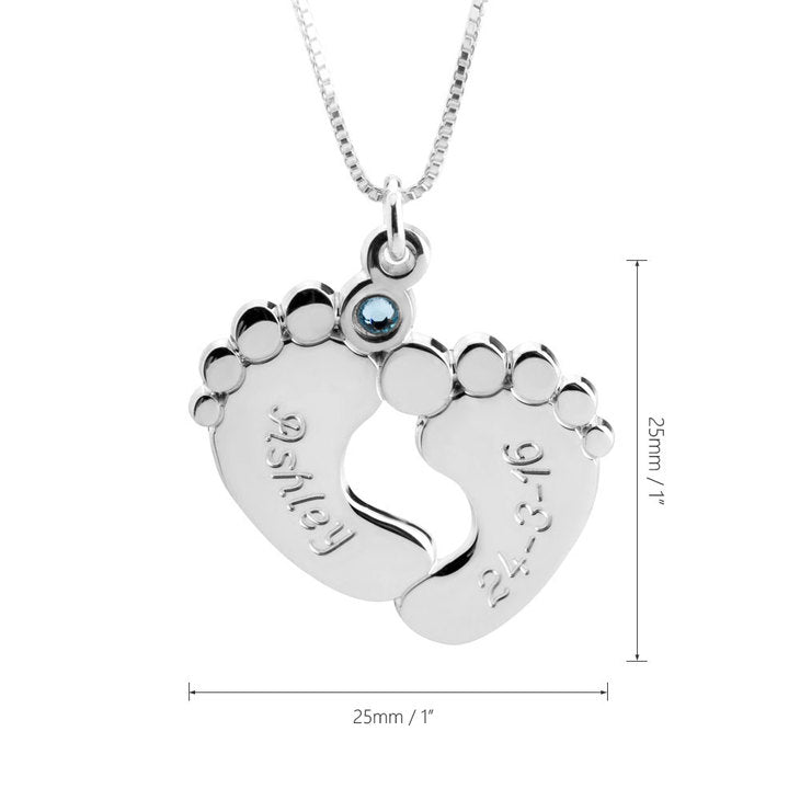 Engraved Baby feet with birthstone