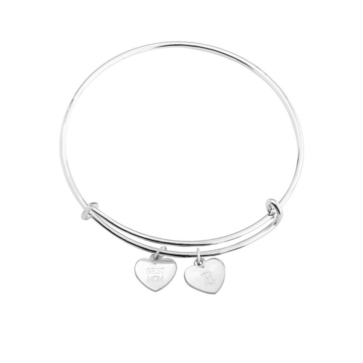 Two Engraved Hearts Charm Bangle