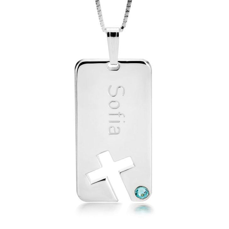 Personalized Birthstone Cross Bar Name Necklace