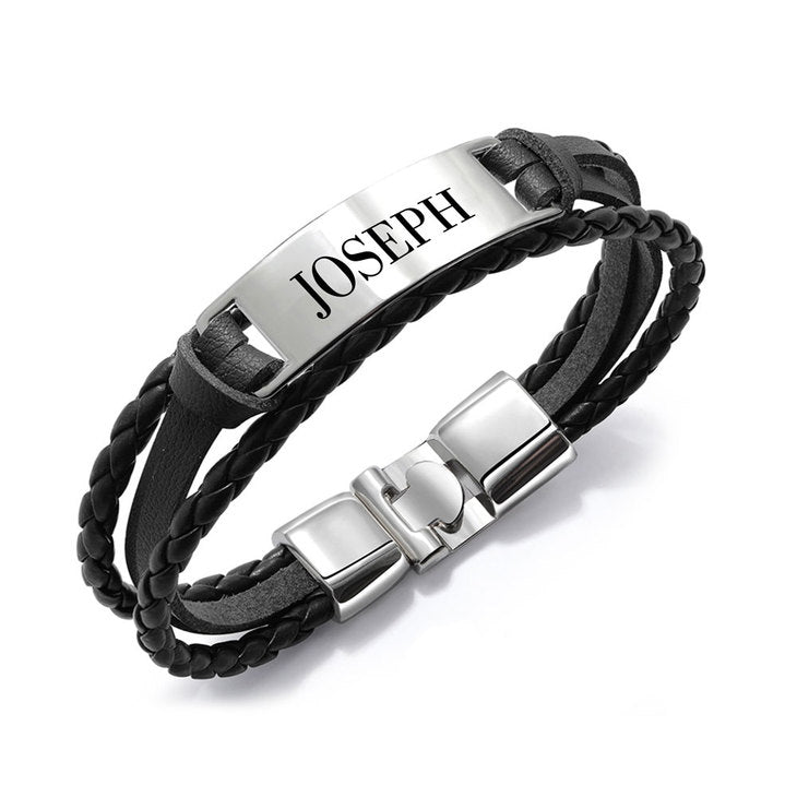Custom Men Leather Name Bracelet