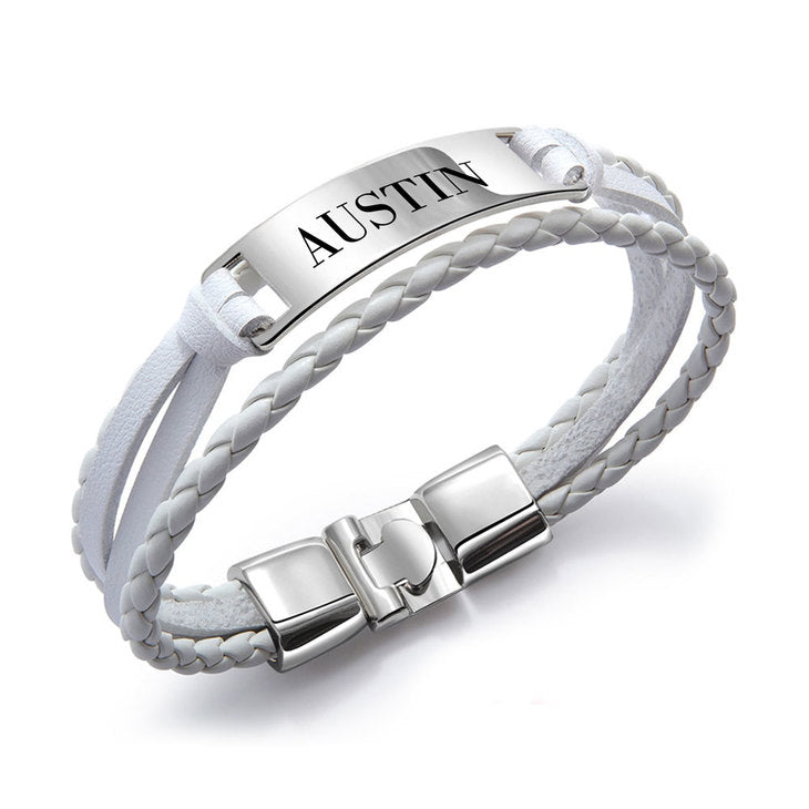 Custom Men Leather Name Bracelet