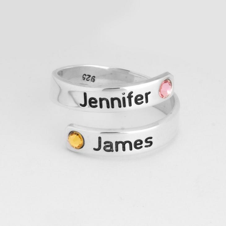 Couple Birthstone Name Ring