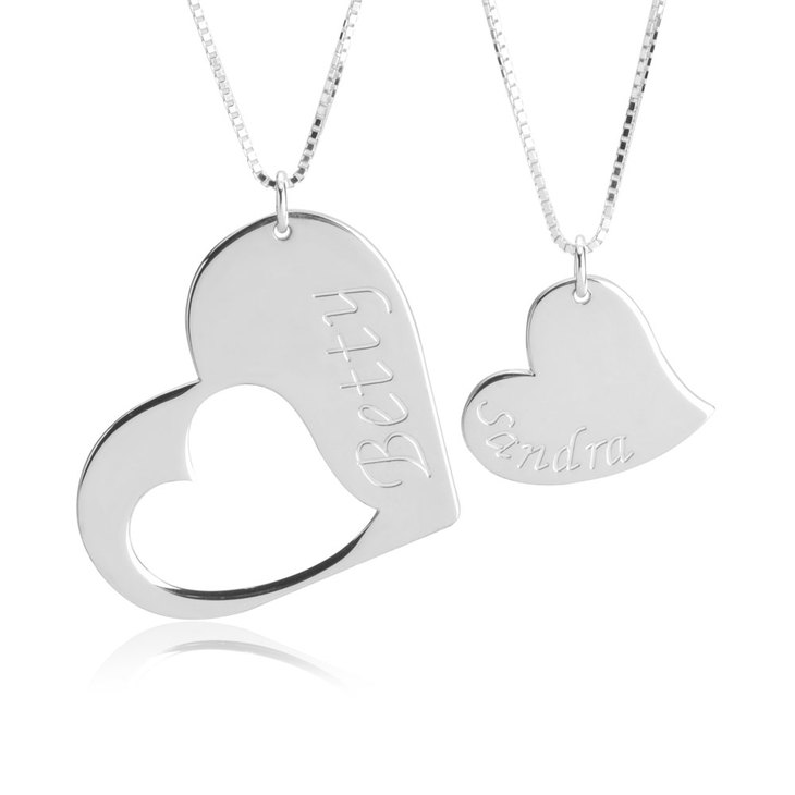 Mother Daughter Engraved Heart Necklace