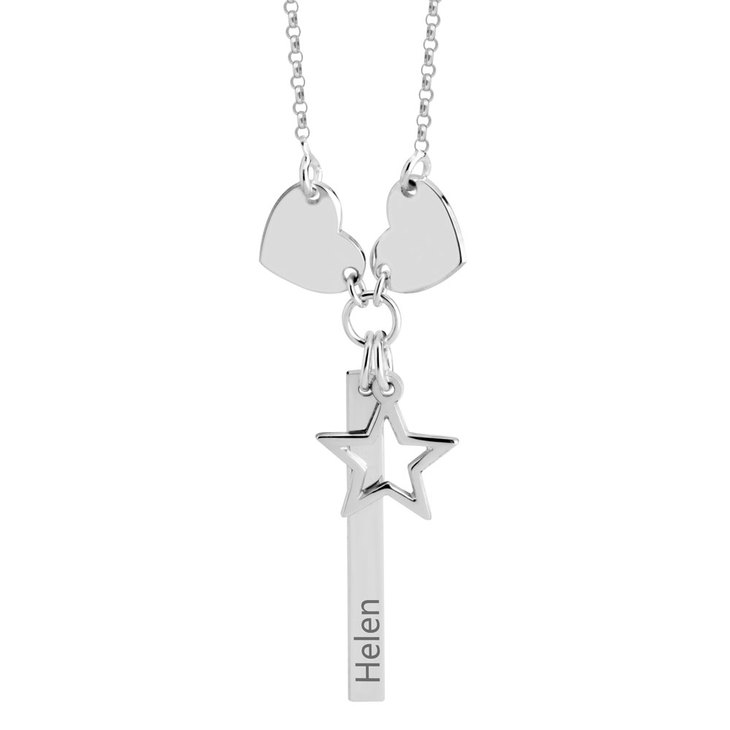 Vertical Bar Necklace with Hearts