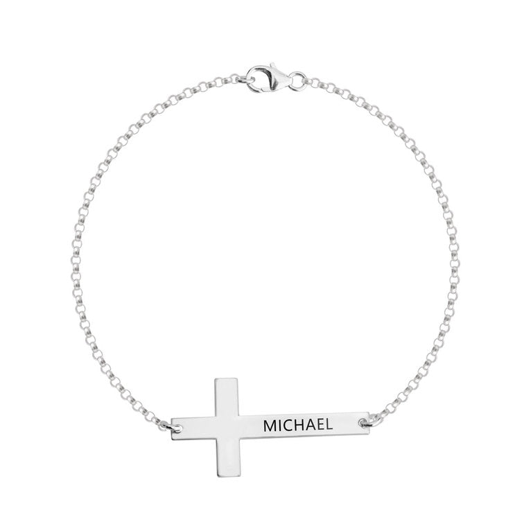 Engraved Cross Bracelet