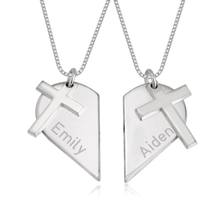 Couples Heart Necklace with Cross
