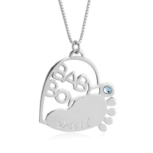 Baby Footprint Necklace with Birthstone