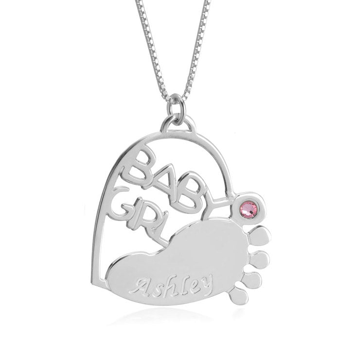 Baby Footprint Necklace with Birthstone
