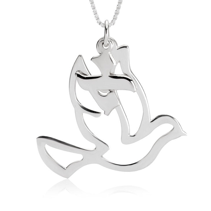 Hebrew Initial Dove Necklace