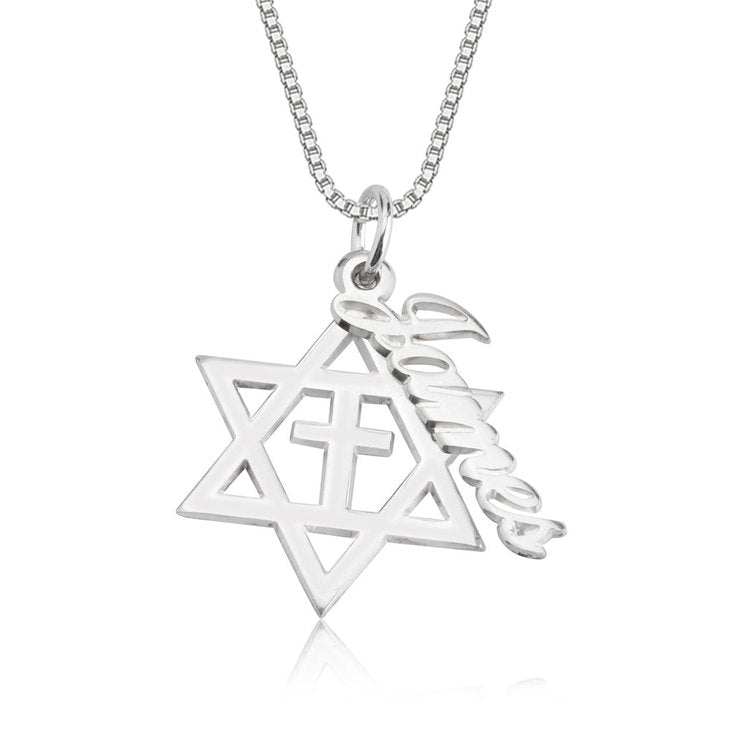 Cross & Star of David Name Necklace