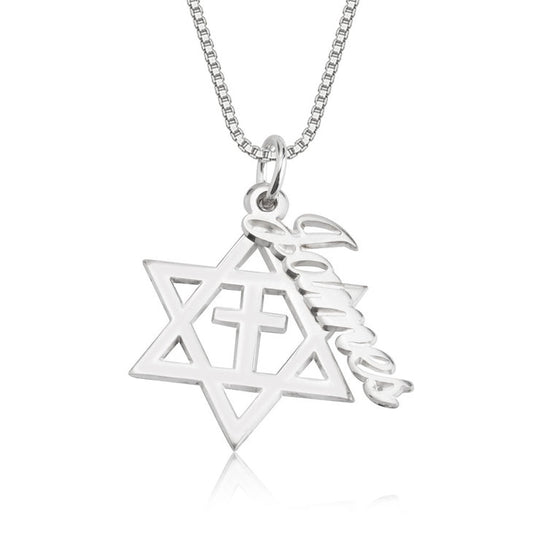 Cross & Star of David Name Necklace