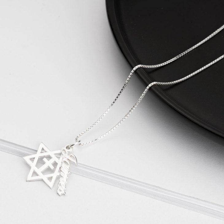 Cross & Star of David Name Necklace