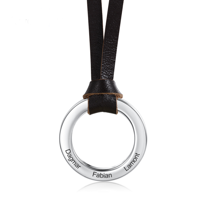 Engraved Disc Leather Necklace