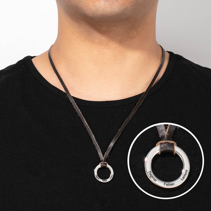 Engraved Disc Leather Necklace