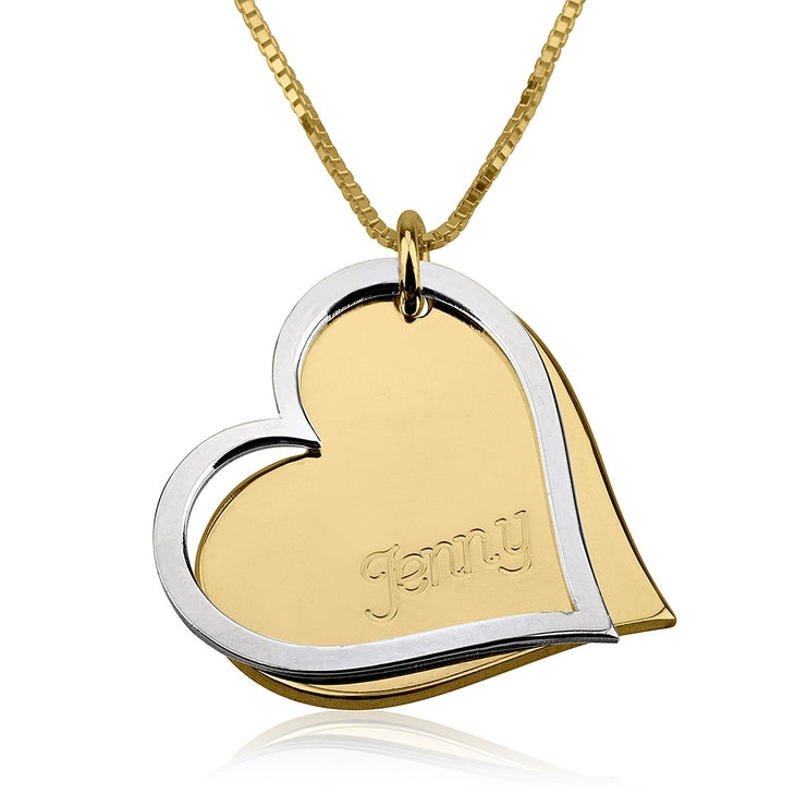 Two Tone Engraved Hearts Necklace