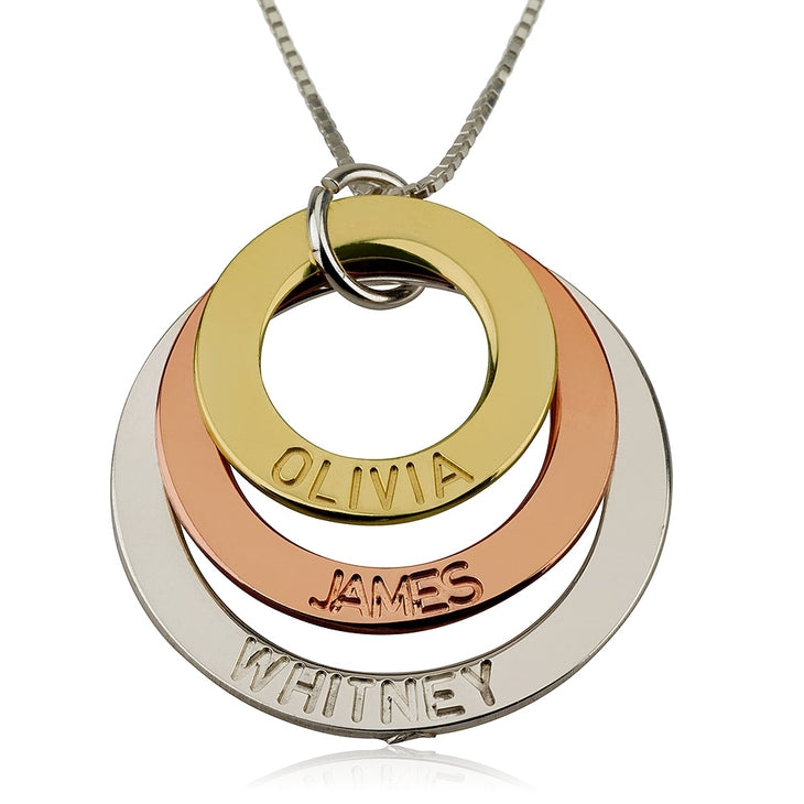 Three Tone Ring Engraved Mother Necklace