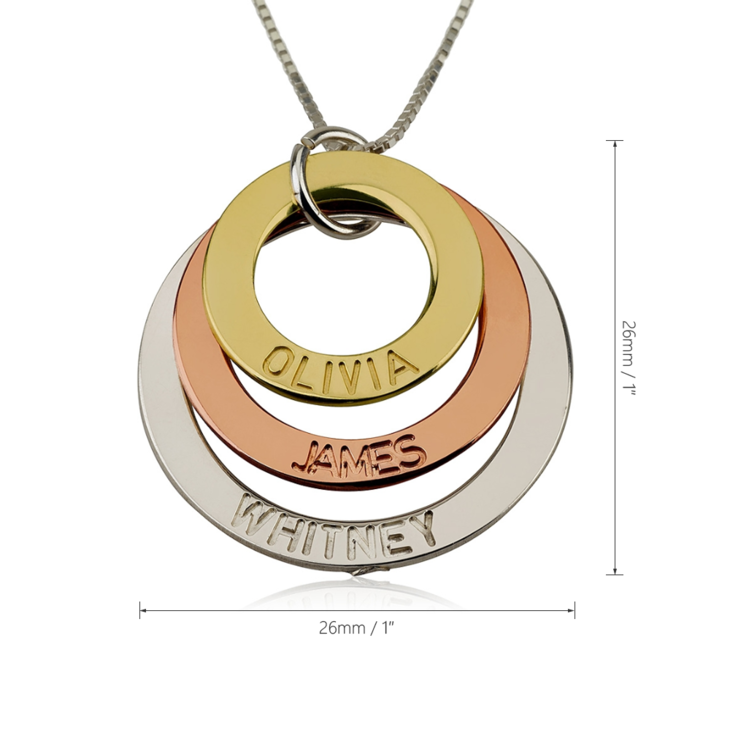 Three Tone Ring Engraved Mother Necklace