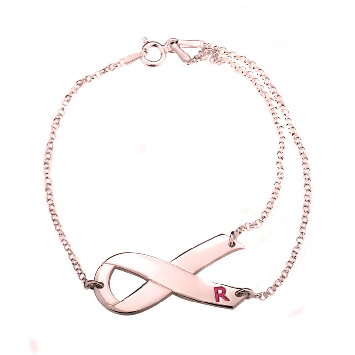 Breast Cancer Ribbon Initial Bracelet