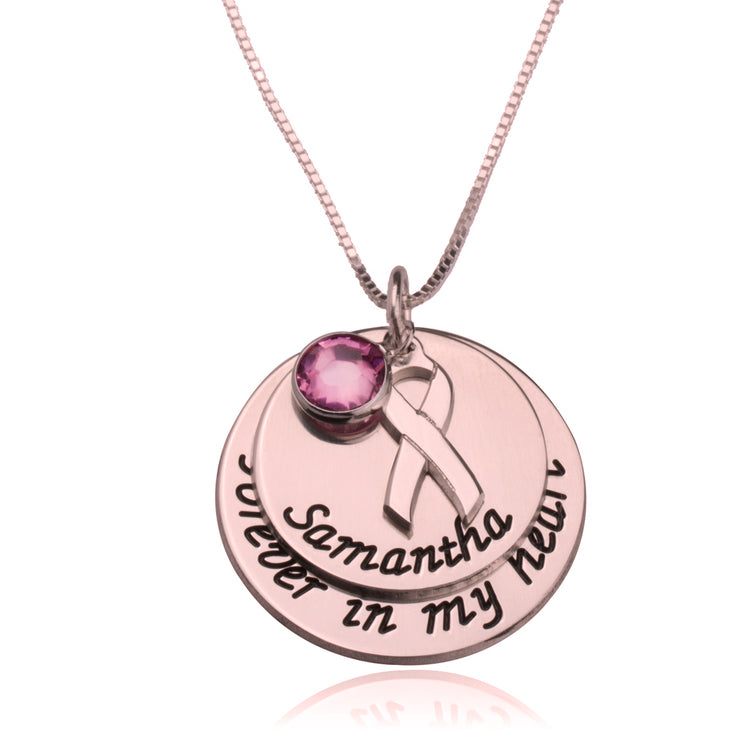Pink Swarovski Breast Cancer Necklace with Engraved Name