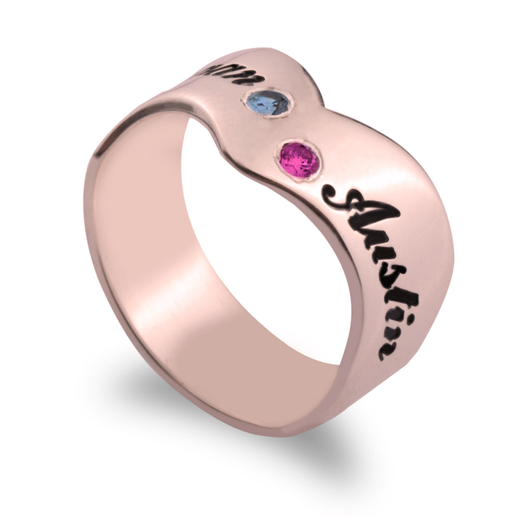 Birthstone Ring with Two Engraved Names