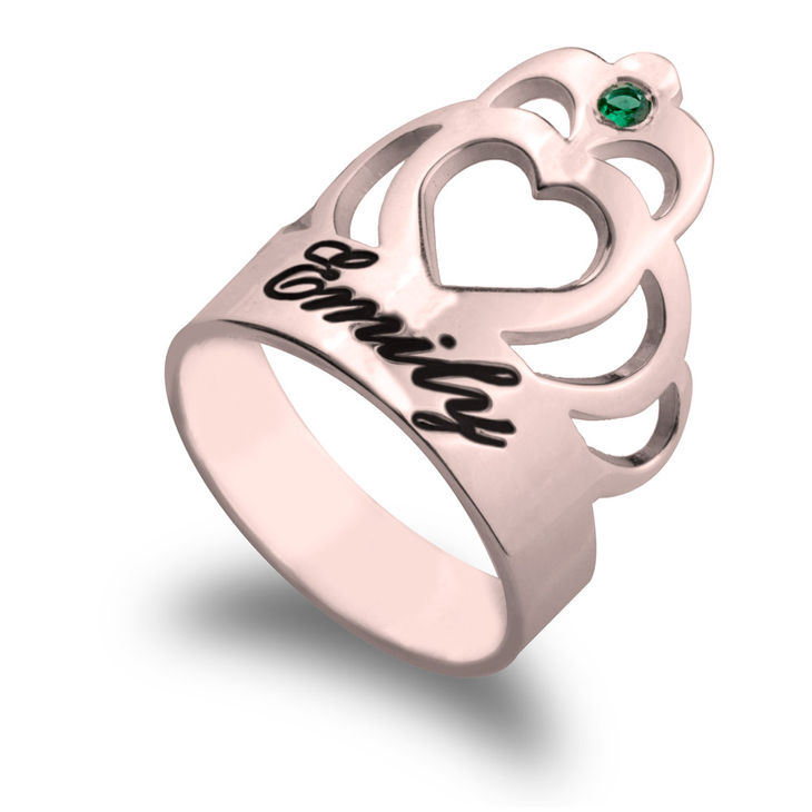 Crown Ring with Name and Birthstone