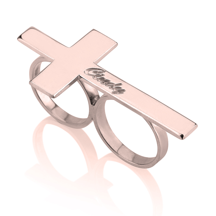 Double Finger Cross Name Ring