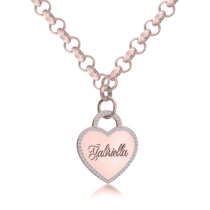 Engraved Heart Necklace with Cubic Zirconia