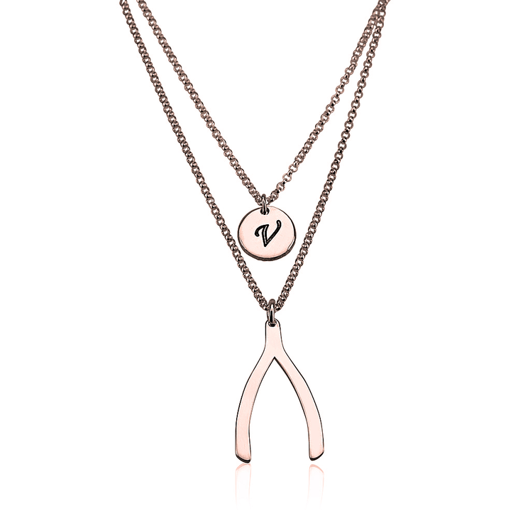 Initial Wishbone Layered Necklace