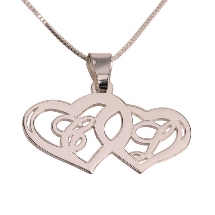 Initials Necklace With Two Hearts