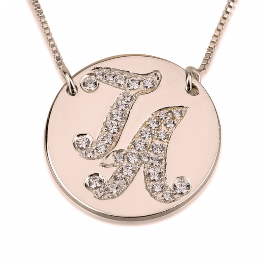 Initial Disc Necklace with Cubic Zirconia