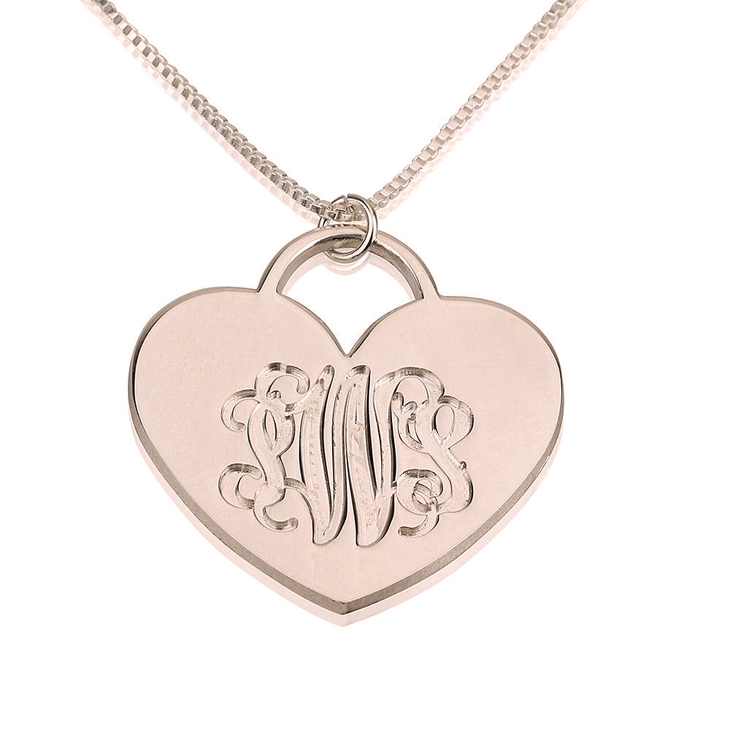 Engraved Heart Monogram Necklace