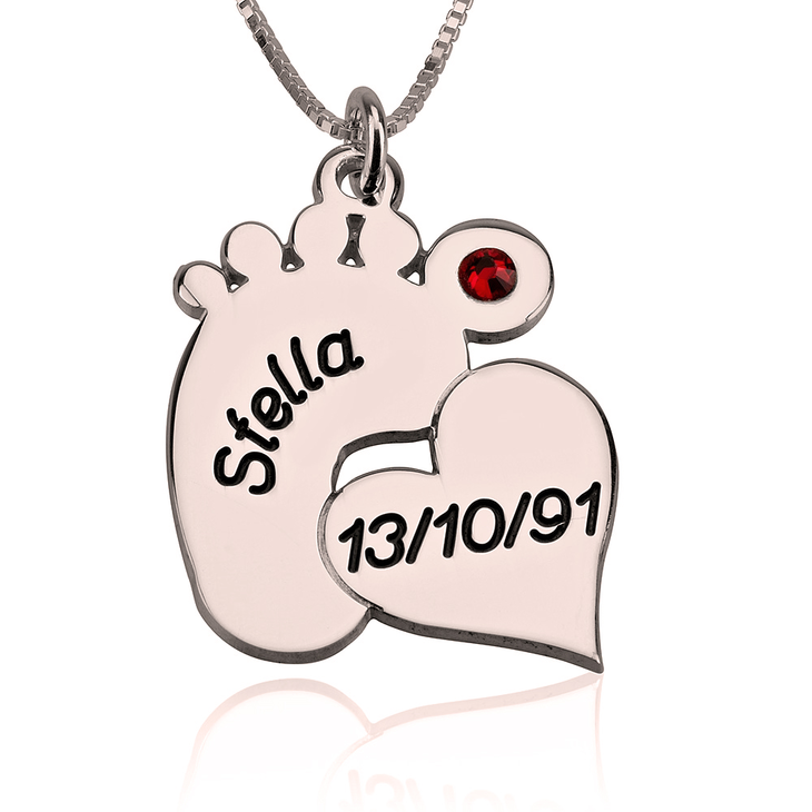 Engraved Footprint Necklace With Heart